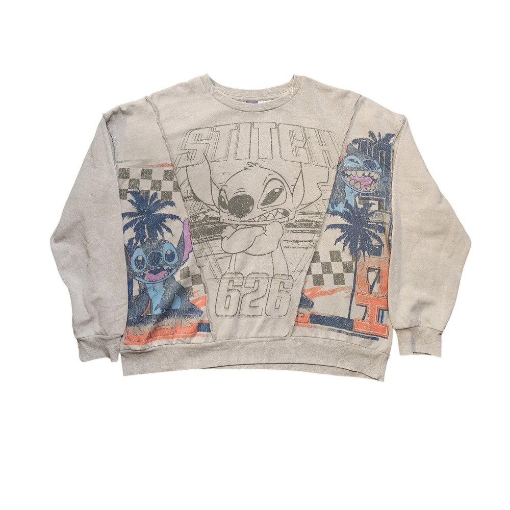 Disney Stitch 626 Graphic Sweatshirt Mens XL Cool Gray Distressed